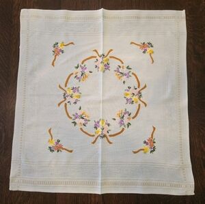 Vintage Austrian Linen Hand Embroidered Floral Tablecloth $35